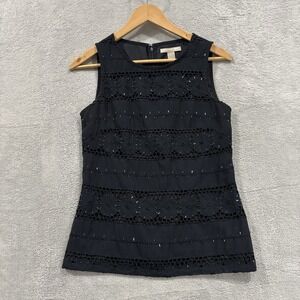 Banana Republic Top Women's 2 Eyelet Lace Tank Blouse Embroidered Black Minimal